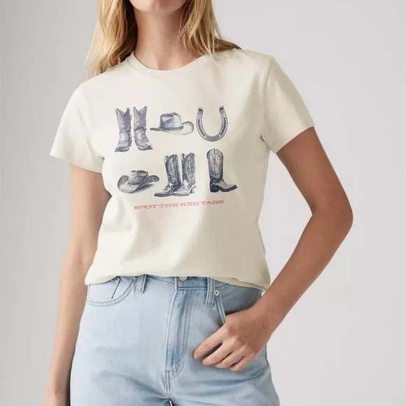 Levi's Tops - Women’s Levi’s Perfect T-Shirt Moody Spot The Tab Cowboy Boots Graphic Small